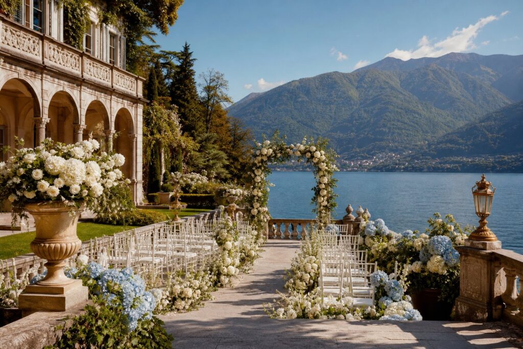 Villa italienne au bord du lac de Côme avec jardins et terrasse panoramique