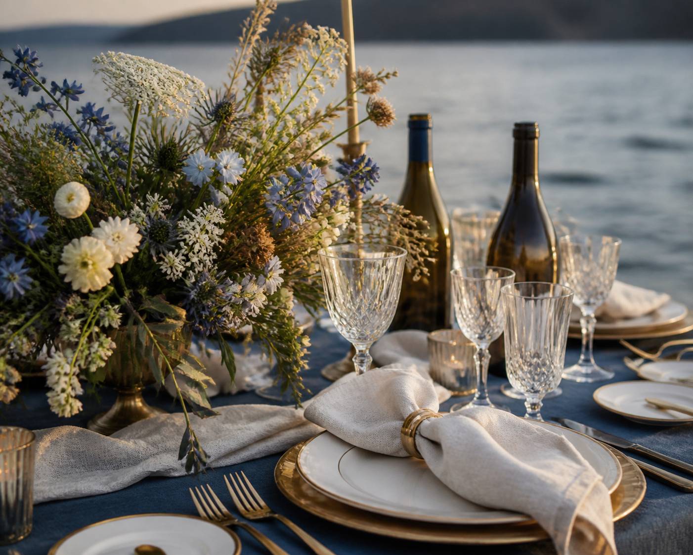 Tavola di matrimonio rustico chic con fiori di campo