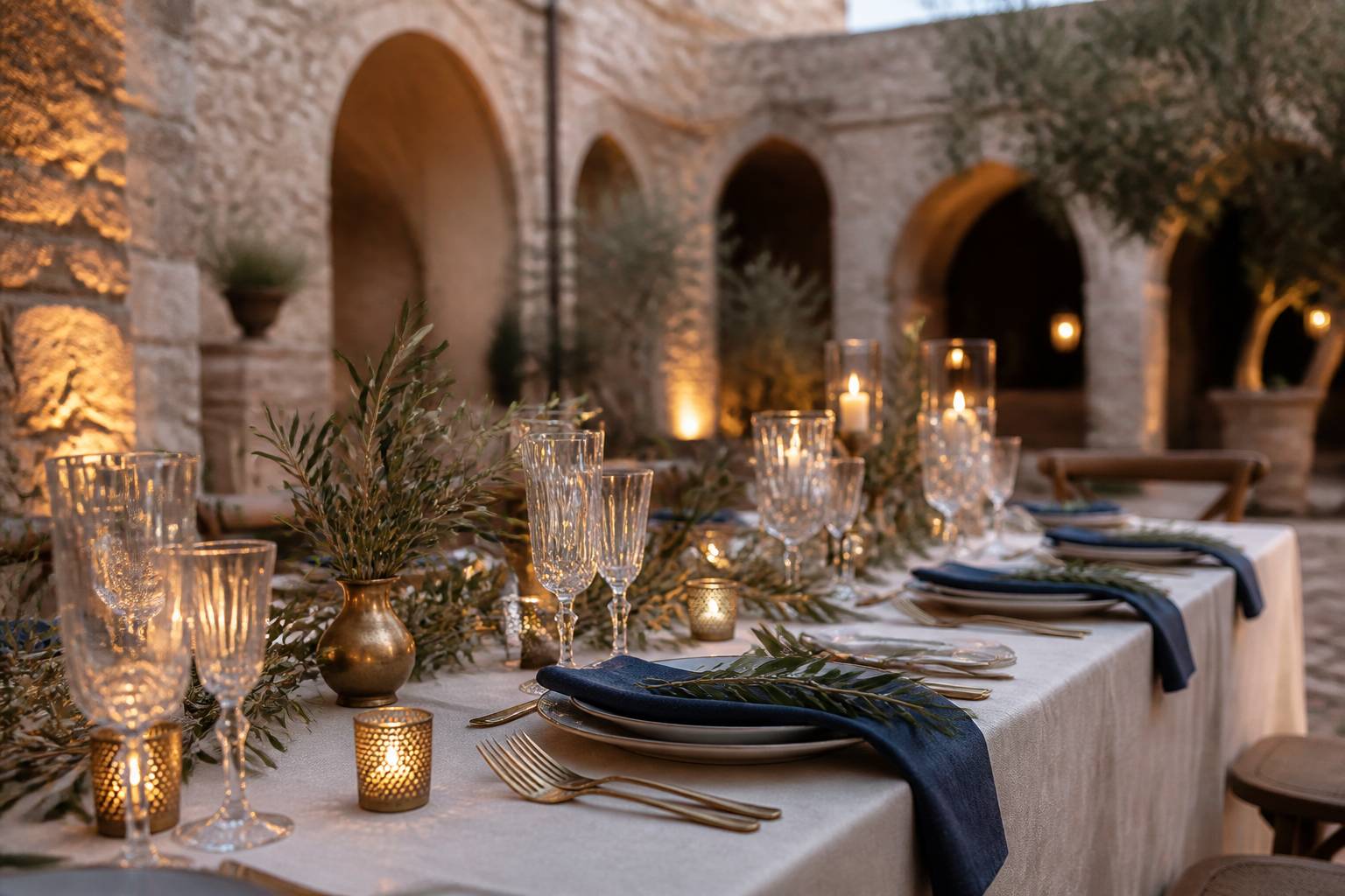 Table de mariage dressée dans une cour de baglio sicilien