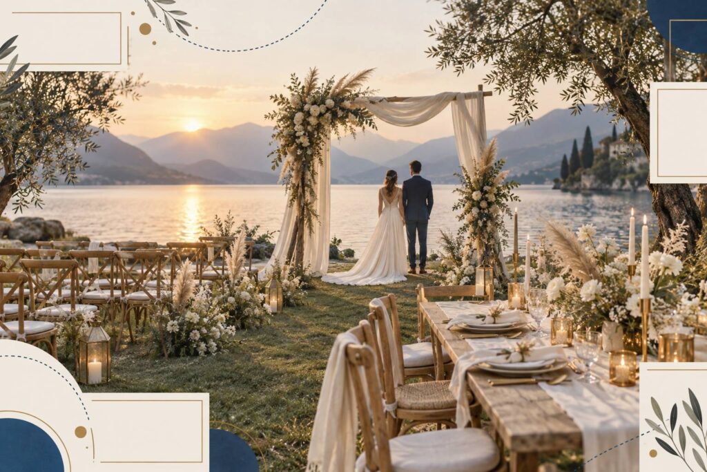 Illustration éditoriale du sujet : Boho chic matrimonio: allestimenti, abiti e palette giuste