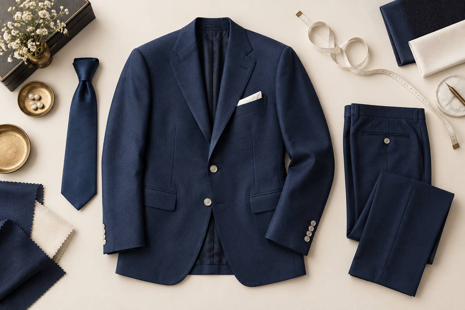 Détail de costume masculin à plat avec boutons et pochette