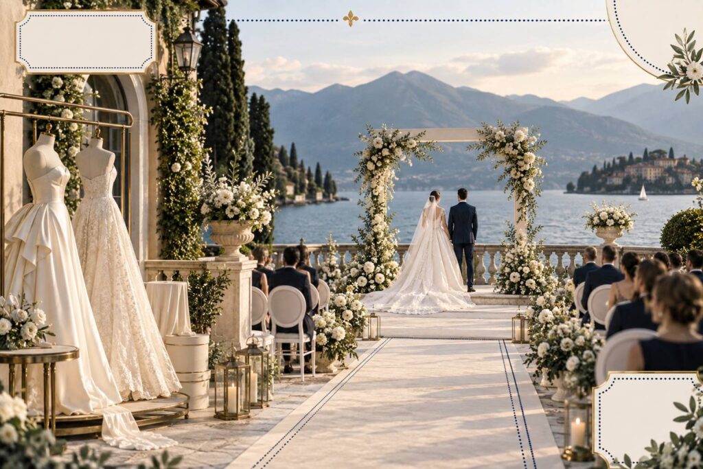 Illustration éditoriale du sujet : Paola Turani: il matrimonio, l'abito e la location